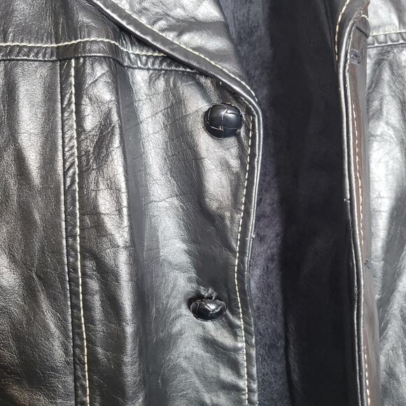Juilliard Leather Vintage 1970 Lg. Lapel black white stitching Sz 38 Coat Jacket - Picture 9 of 10